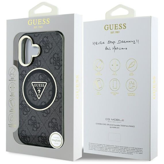 Guess IML Metal Glitter 4G Circle Triangle MagSafe Case for iPhone 16 - Black - Apple Cases - Cases - Techbox