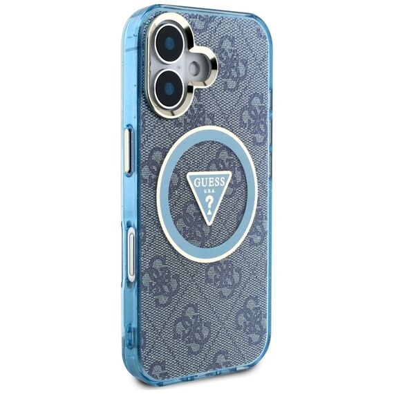 Guess IML Metal Glitter 4G Circle Triangle MagSafe Case for iPhone 16 - Blue | Techbox
