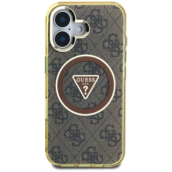 Guess IML Metal Glitter 4G Circle Triangle MagSafe Case for iPhone 16 - Brown | Techbox