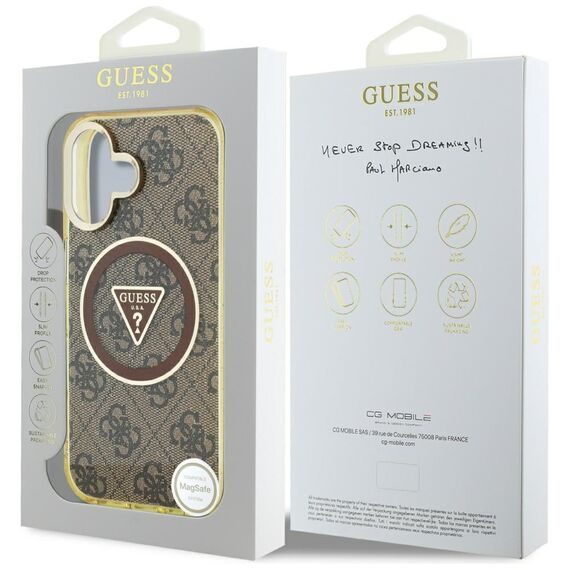 Guess IML Metal Glitter 4G Circle Triangle MagSafe Case for iPhone 16 - Brown | Techbox