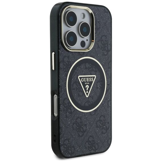 Guess IML Metal Glitter 4G Circle Triangle MagSafe Case for iPhone 16 Pro - Black - Apple Cases - Cases - Techbox