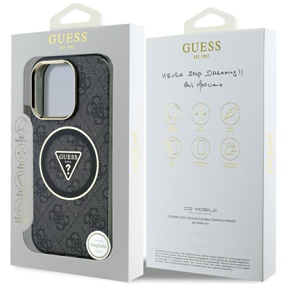 Guess IML Metal Glitter 4G Circle Triangle MagSafe Case for iPhone 16 Pro - Black - Apple Cases - Cases - Techbox