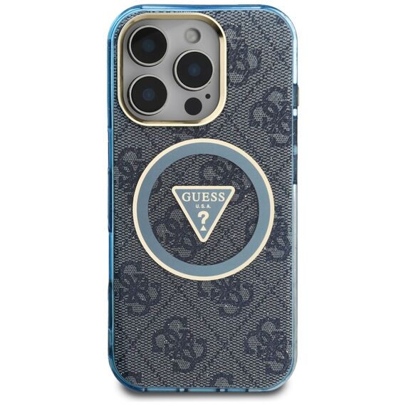 Guess IML Metal Glitter 4G Circle Triangle MagSafe Case for iPhone 16 Pro - Blue | Techbox