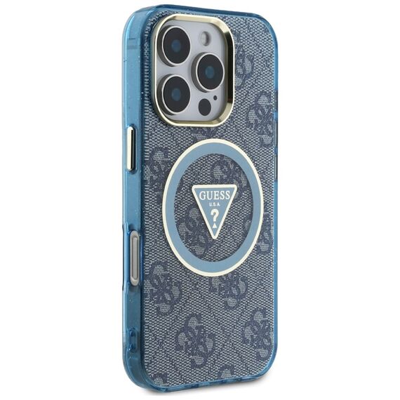 Guess IML Metal Glitter 4G Circle Triangle MagSafe Case for iPhone 16 Pro - Blue | Techbox