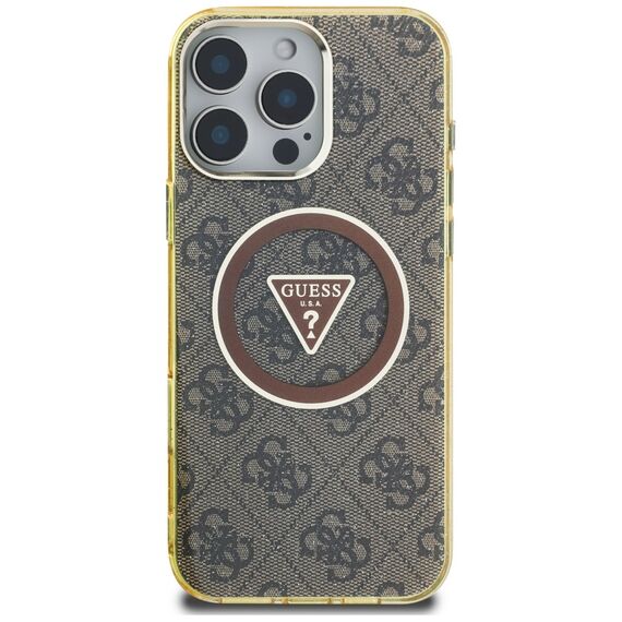 Guess IML Metal Glitter 4G Circle Triangle MagSafe Case for iPhone 16 Pro - Brown - Apple Cases - Cases - Techbox