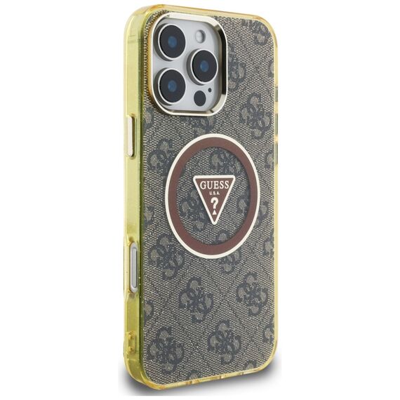 Guess IML Metal Glitter 4G Circle Triangle MagSafe Case for iPhone 16 Pro - Brown - Apple Cases - Cases - Techbox
