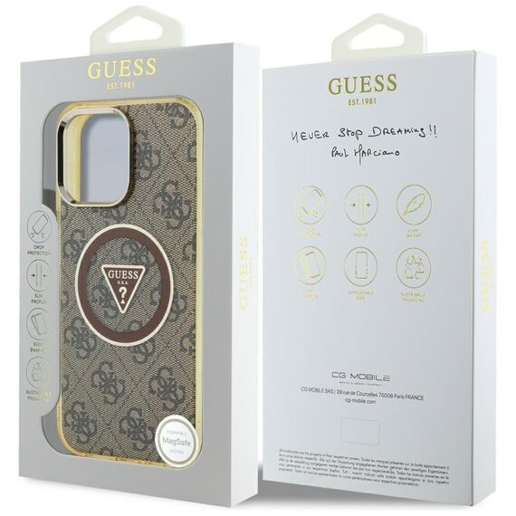 Guess IML Metal Glitter 4G Circle Triangle MagSafe Case for iPhone 16 Pro Max - Brown | Techbox