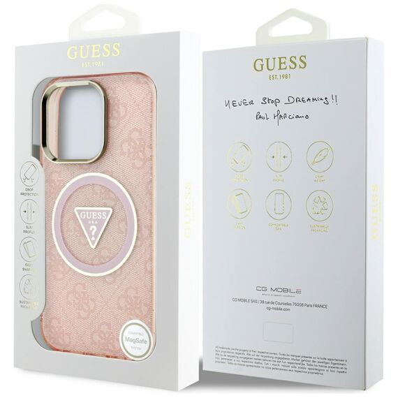 Guess IML Metal Glitter 4G Circle Triangle MagSafe Case for iPhone 16 Pro Max - Pink - Apple Cases - Cases - Techbox