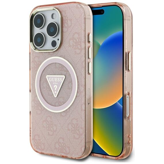 Guess IML Metal Glitter 4G Circle Triangle MagSafe Case for iPhone 16 Pro - Pink - Apple Cases - Cases - Techbox