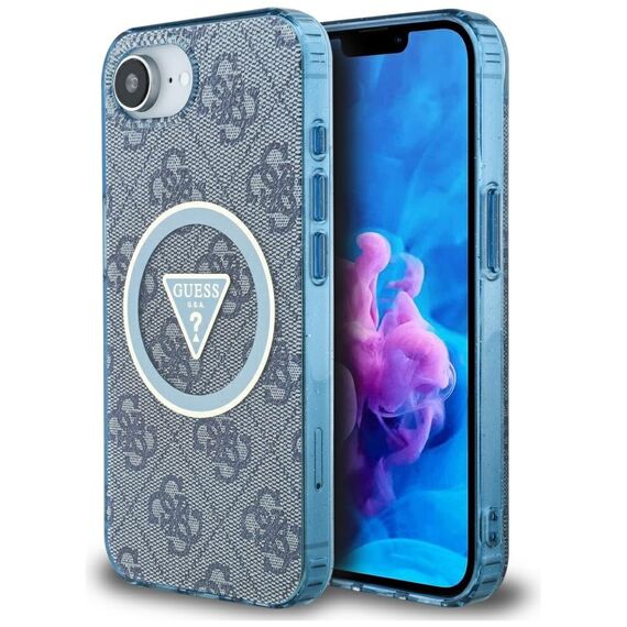 Guess IML Metal Glitter 4G Circle Triangle MagSafe Case for iPhone 16e - Blue | Techbox