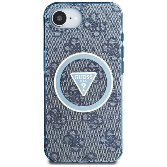 Guess IML Metal Glitter 4G Circle Triangle MagSafe Case for iPhone 16e - Blue | Techbox
