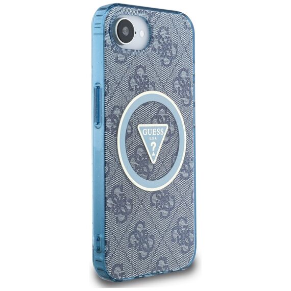 Guess IML Metal Glitter 4G Circle Triangle MagSafe Case for iPhone 16e - Blue | Techbox