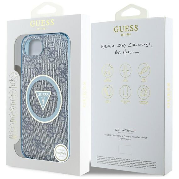 Guess IML Metal Glitter 4G Circle Triangle MagSafe Case for iPhone 16e - Blue | Techbox