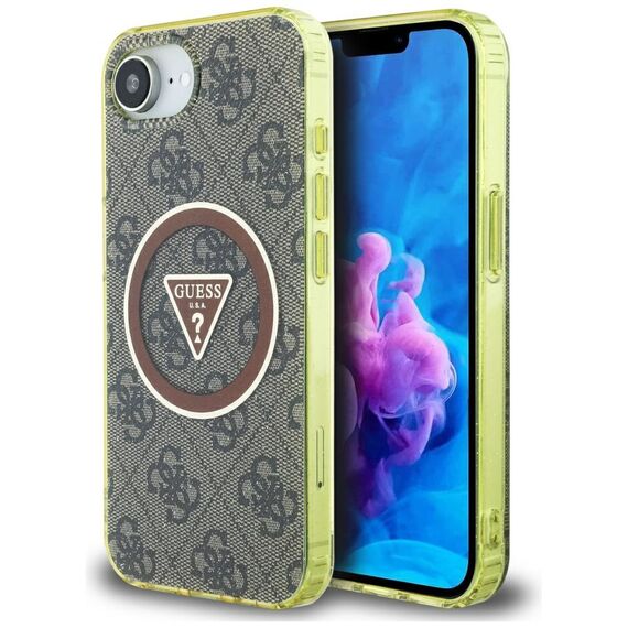 Guess IML Metal Glitter 4G Circle Triangle MagSafe case for iPhone 16e - brown | Techbox