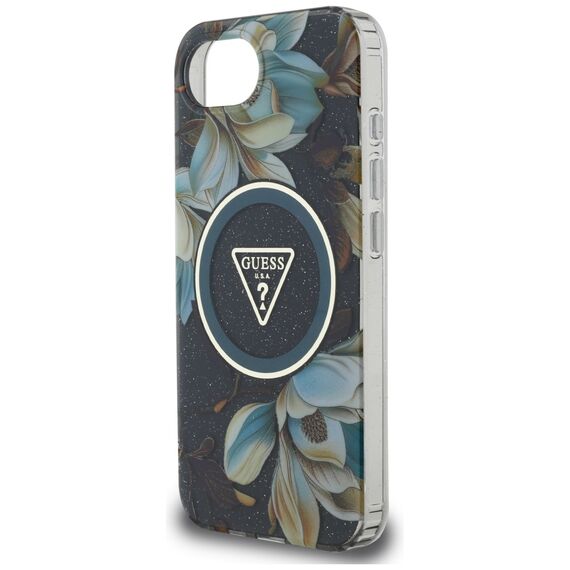 Guess IML Metal Glitter Flowers Triangle MagSafe case for iPhone 16e - black | Techbox