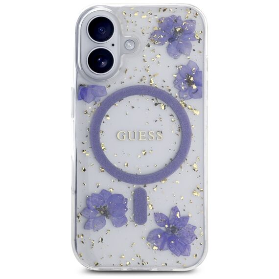 Guess Resin Flowers Glitter MagSafe case for iPhone 16 - purple | Techbox
