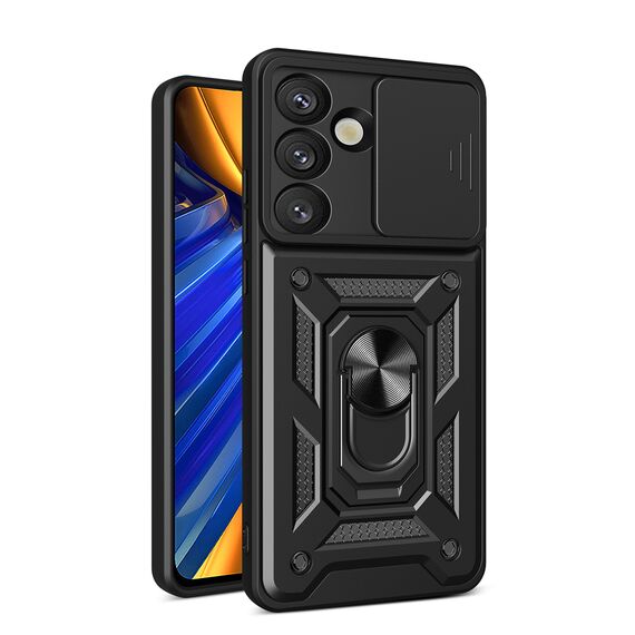 Hybrid Armor Camshield Case with Stand and Camera Cover for Samsung Galaxy M16 5G / F16 5G - Black | Techbox