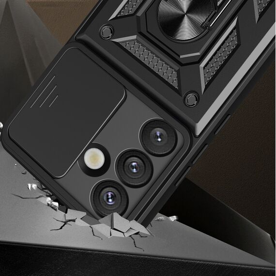 Hybrid Armor Camshield Case with Stand and Camera Cover for Samsung Galaxy M16 5G / F16 5G - Black | Techbox
