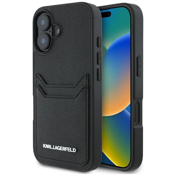 Karl Lagerfeld HC Grained PU Cardslot Metal Elong iPhone 16 Case - Black | Techbox