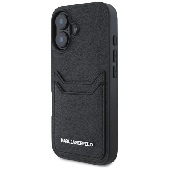 Karl Lagerfeld HC Grained PU Cardslot Metal Elong iPhone 16 Case - Black | Techbox
