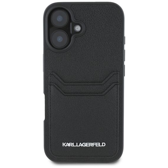 Karl Lagerfeld HC Grained PU Cardslot Metal Elong iPhone 16 Case - Black | Techbox