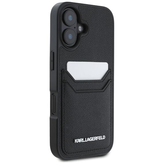 Karl Lagerfeld HC Grained PU Cardslot Metal Elong iPhone 16 Case - Black | Techbox
