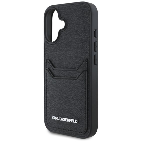 Karl Lagerfeld HC Grained PU Cardslot Metal Elong iPhone 16 Case - Black | Techbox
