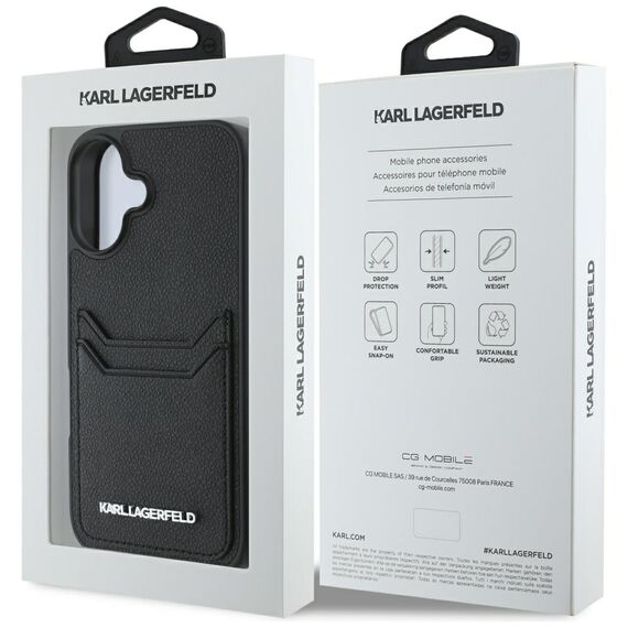 Karl Lagerfeld HC Grained PU Cardslot Metal Elong iPhone 16 Case - Black | Techbox