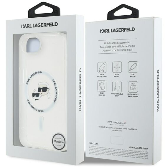 Karl Lagerfeld IML Metal Karl &amp; Choupette Heads MagSafe iPhone 16e Case - White | Techbox