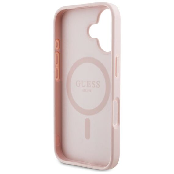 Guess Grained Hot Stamp Peony Triangle Logo MagSafe iPhone 16 Case - Pink | Techbox