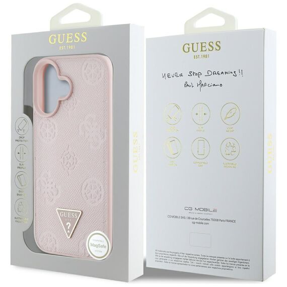 Guess Grained Hot Stamp Peony Triangle Logo MagSafe iPhone 16 Case - Pink | Techbox