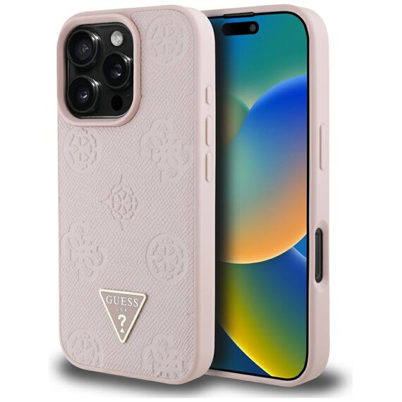 Guess Grained Hot Stamp Peony Triangle Logo MagSafe iPhone 16 Pro Case - Pink | Techbox