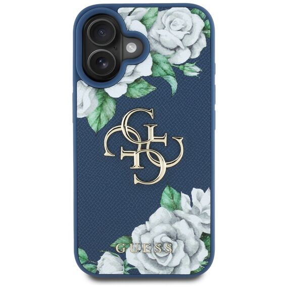 Guess Grained Roses Big 4G logo case for iPhone 16 - blue | Techbox