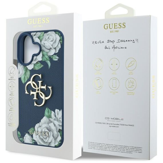 Guess Grained Roses Big 4G logo case for iPhone 16 - blue | Techbox