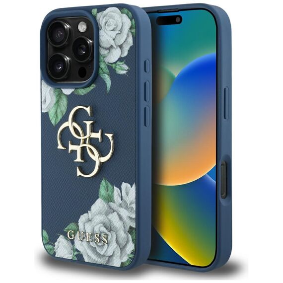 Guess Grained Roses Big 4G logo case for iPhone 16 Pro - blue | Techbox