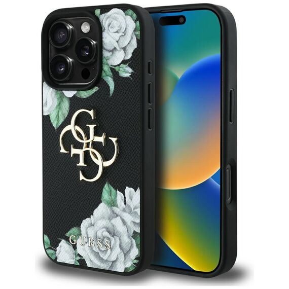 Guess Grained Roses Big 4G logo case for iPhone 16 Pro Max - black | Techbox