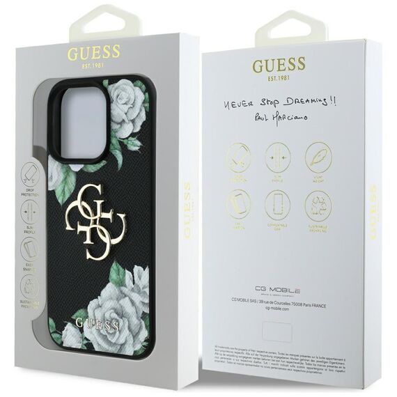 Guess Grained Roses Big 4G logo case for iPhone 16 Pro Max - black | Techbox