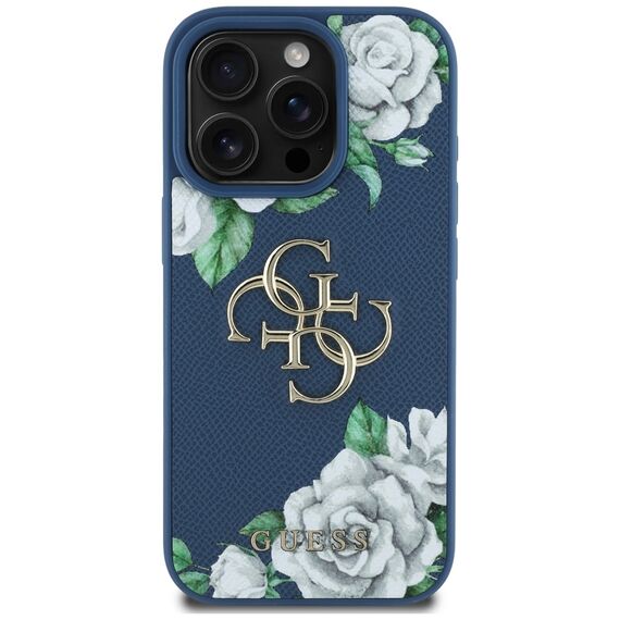 Guess Grained Roses Big 4G logo case for iPhone 16 Pro Max - blue | Techbox