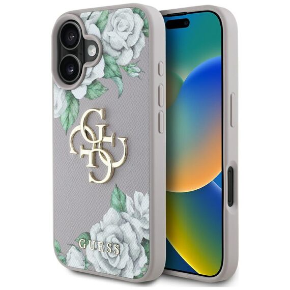 Guess Grained Roses Big 4G Logo iPhone 16 Case - Purple | Techbox