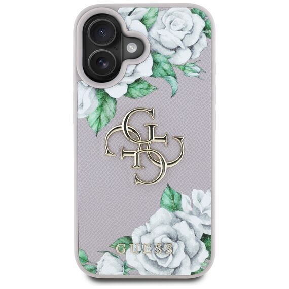 Guess Grained Roses Big 4G Logo iPhone 16 Case - Purple | Techbox
