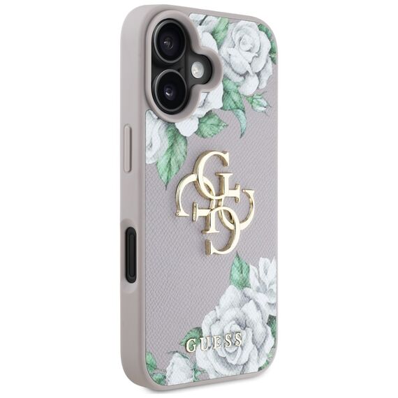Guess Grained Roses Big 4G Logo iPhone 16 Case - Purple | Techbox