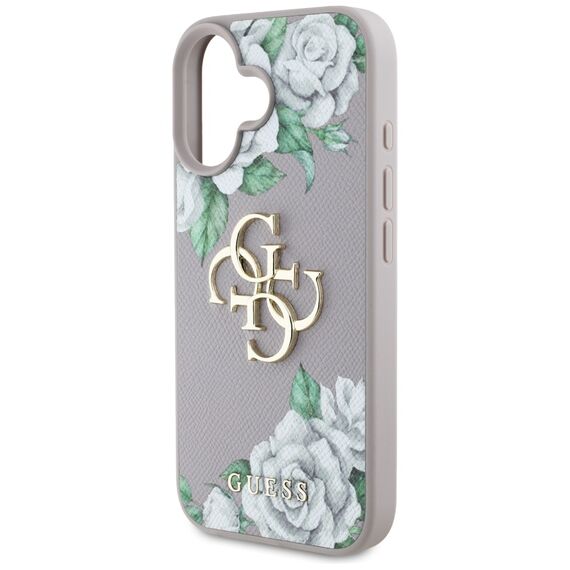 Guess Grained Roses Big 4G Logo iPhone 16 Case - Purple | Techbox