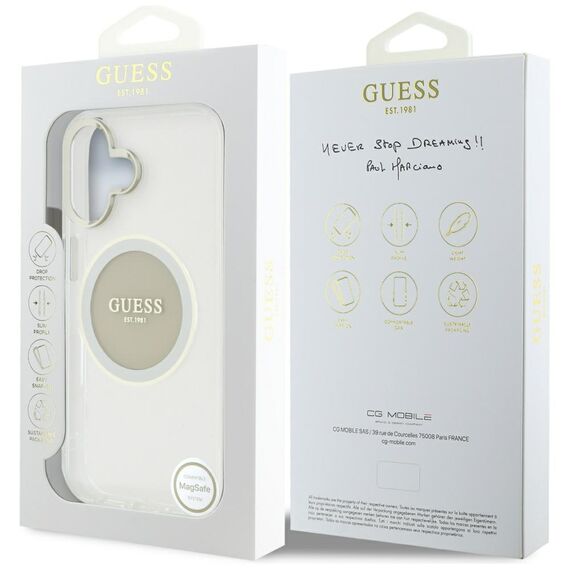 Guess IML Metal Colored Circle Classic Logo MagSafe case for iPhone 16 - gray | Techbox