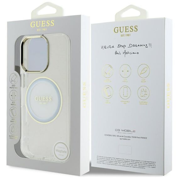 Guess IML Metal Colored Circle Classic Logo MagSafe case for iPhone 16 Pro - white | Techbox
