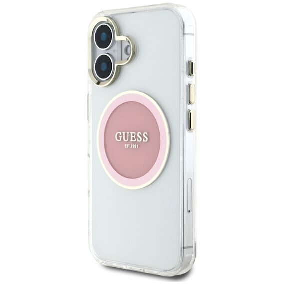 Guess IML Metal Colored Circle Classic Logo MagSafe iPhone 16 Case - Pink - Apple Cases - Cases - Techbox
