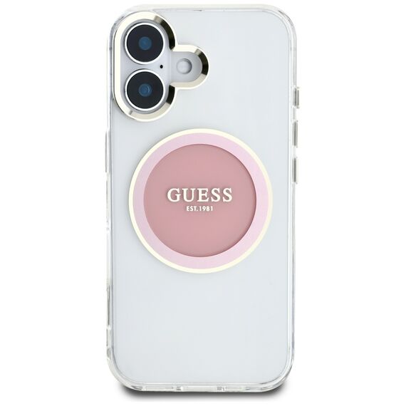 Guess IML Metal Colored Circle Classic Logo MagSafe iPhone 16 Case - Pink - Apple Cases - Cases - Techbox