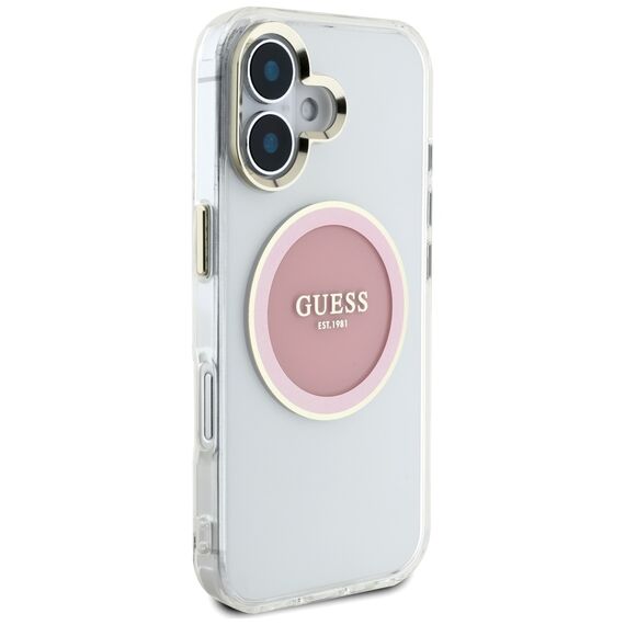 Guess IML Metal Colored Circle Classic Logo MagSafe iPhone 16 Case - Pink - Apple Cases - Cases - Techbox