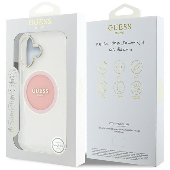 Guess IML Metal Colored Circle Classic Logo MagSafe iPhone 16 Case - Pink - Apple Cases - Cases - Techbox