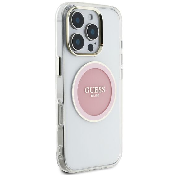 Guess IML Metal Colored Circle Classic Logo MagSafe iPhone 16 Pro Case - Pink - Apple Cases - Cases - Techbox