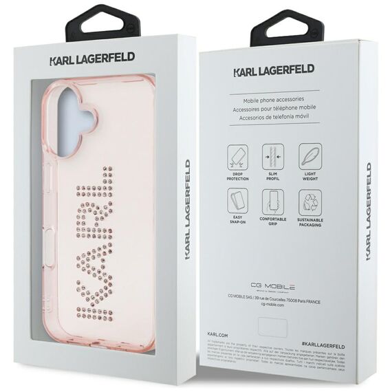 Karl Lagerfeld IML Rhinestones Logo iPhone 16 Case - Pink | Techbox